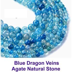 Blue Dragon Veins Agate Natural Stone 15" Strand